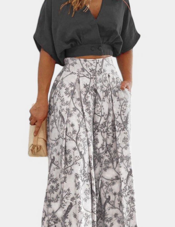 Olivia Boho set s výstřihem do V a širokými nohavicemi