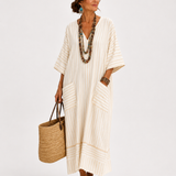 Kaftan Eliška Béžový Pruhovaný