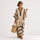 Kaftan Alena Béžový s Černými Pruhy