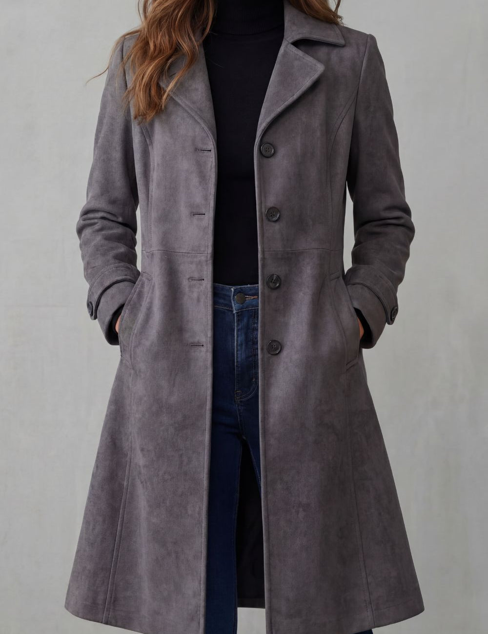 Delphine – Vintage semišový povrch – Dlouhý kabát