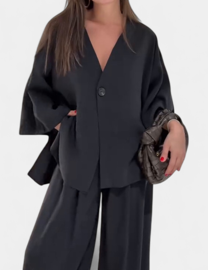 Eli Oversize Sada Top s Výstřihem do V a Rovné Kalhoty