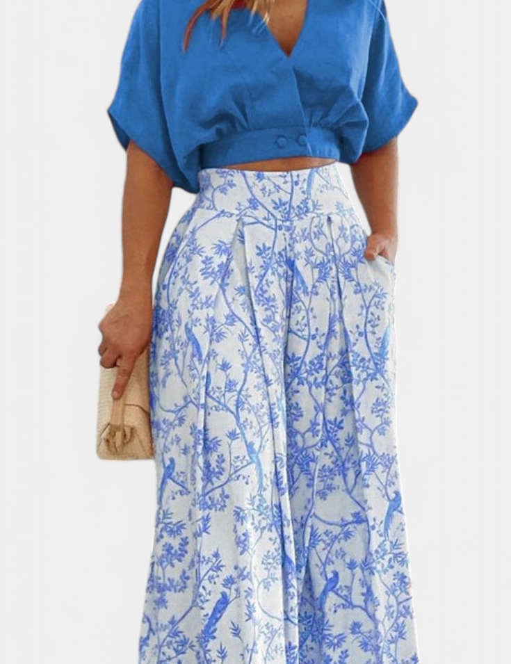 Olivia Boho set s výstřihem do V a širokými nohavicemi