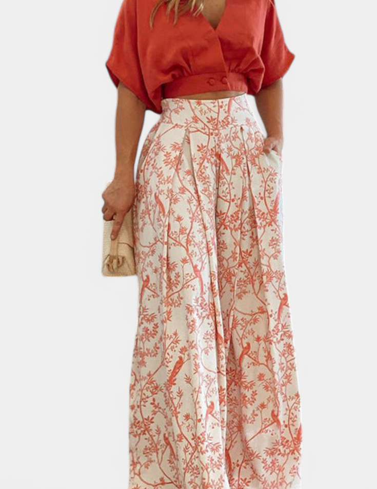 Olivia Boho set s výstřihem do V a širokými nohavicemi