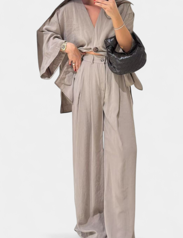 Eli Oversize Sada Top s Výstřihem do V a Rovné Kalhoty