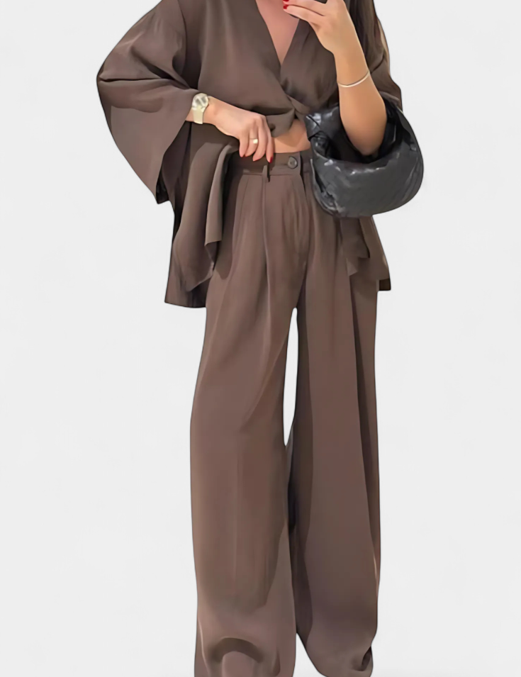 Eli Oversize Sada Top s Výstřihem do V a Rovné Kalhoty